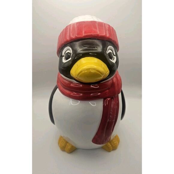 Retro Penguin Cookie Jar 11", Vintage Ceramic Jar, Holiday Kitchen Storage - Picture 1 of 12